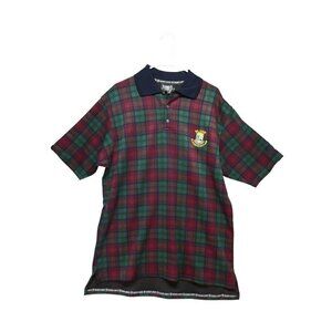 St Andrews Size M tartan Golf Polo Shirt  Scotland Green Plaid Sharkey & White